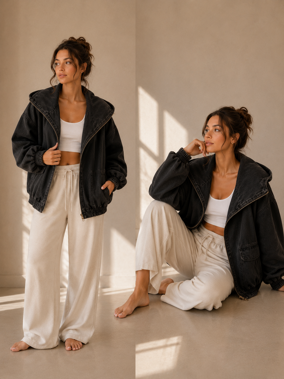 Loose Denim Hooded Coat